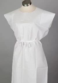 Tidi Products Exam Gown, Tissue/Poly/Tissue, Fluid-Resistant, Ties, IV Sleeve, Standard, 30 in x 42 in, White, Non-Sterile, Disposable, Adult, 50/Case - Gown Exam Disp TPT White - Image 1