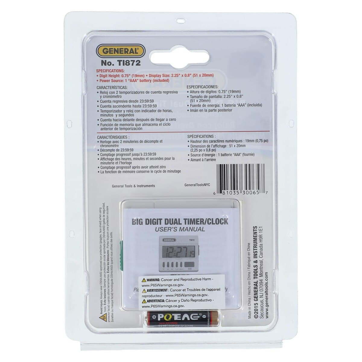 General Tools Timer Big Digit, 24-Hour Audible Alarm, LCD Display, Magnetic Back, 2.65" x 2.4" x 0.65" thumbnail 2