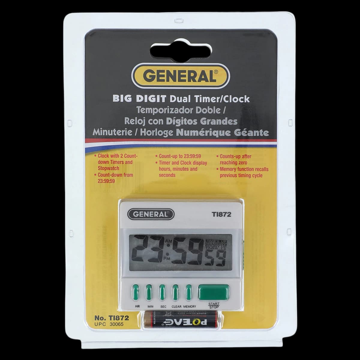 General Tools Timer Big Digit, 24-Hour Audible Alarm, LCD Display, Magnetic Back, 2.65" x 2.4" x 0.65" - Timer Big Digit - Image 1