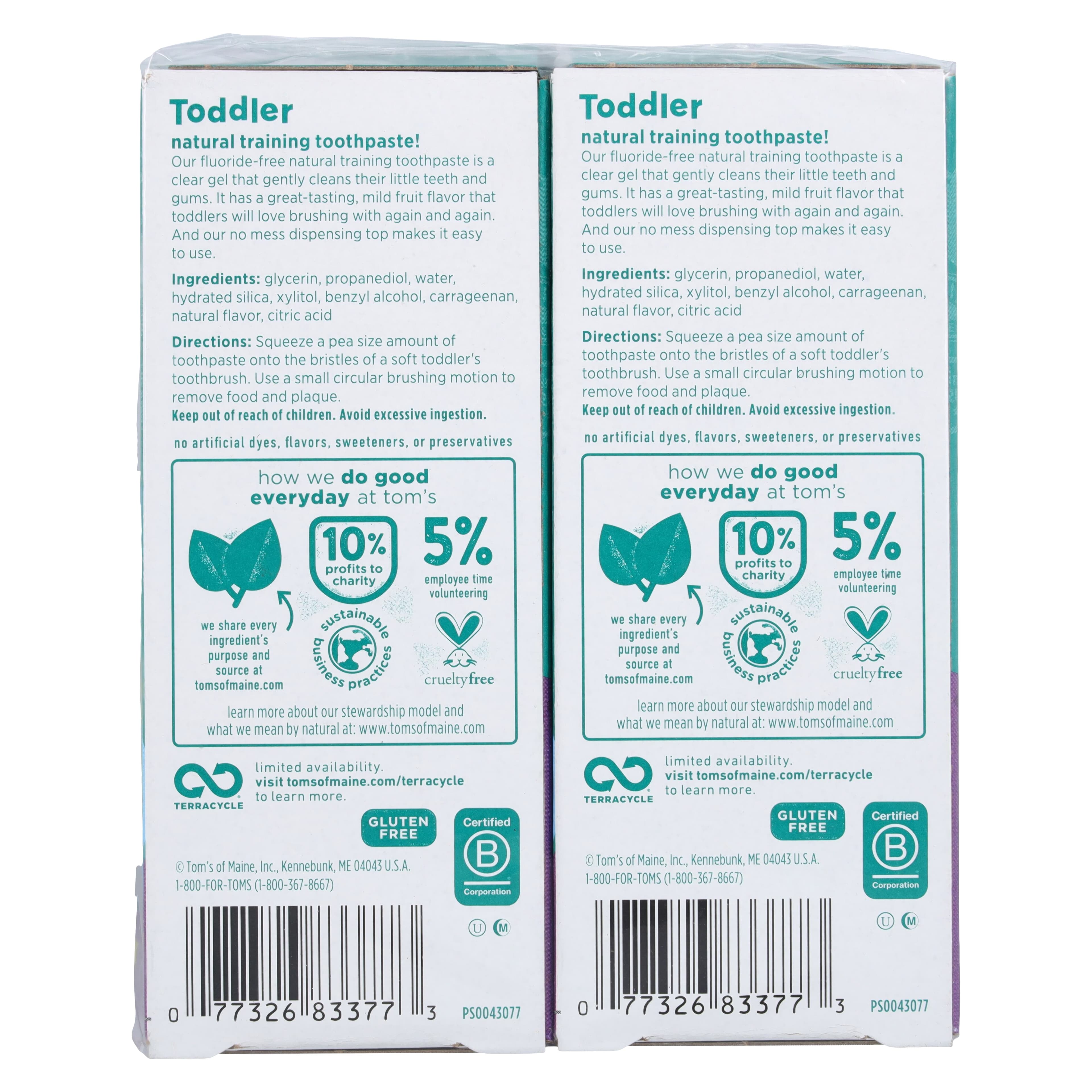 Tom's of Maine Training Toothpaste, Toddler, Mild Fruit, Fluoride-Free, 1.75 oz, 24/Case thumbnail 3