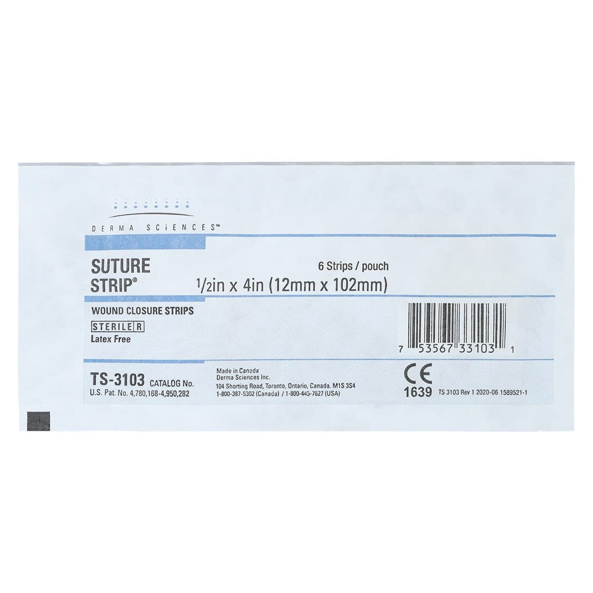 Suture Strip Wound Closure Strip, 1/2" x 4", Neutral, Water Resistant, Adherent, Sterile, 300/Box thumbnail 3