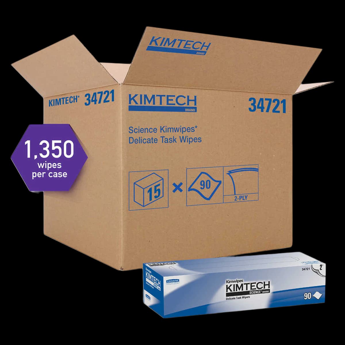 Kimtech Kimwipes EX-L Delicate Task Wipers, 2-Ply, 14.7" x 16.6", White, Pop-Up Box, 90/Box - Kimtech Towel 15"x17" 2ply - Image 1