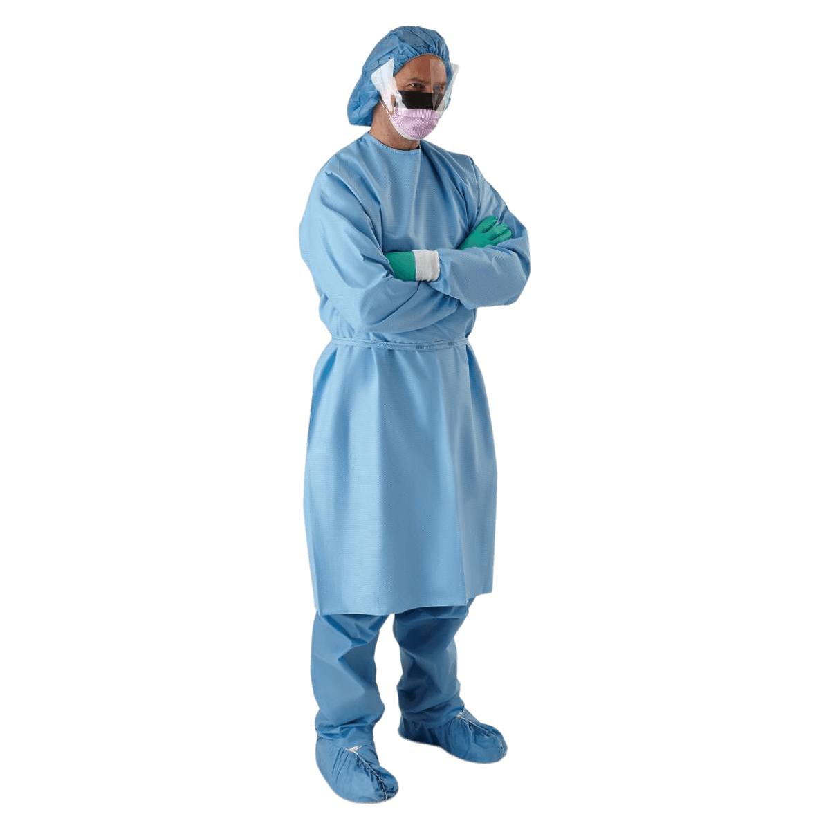 Medline Prevention Plus Disposable Isolation Gown, Impervious Material, X-Large, Blue, Round Neck, Hook & Loop Closure, Elastic Cuff, Long Sleeves, 30/Case - Isolation Gown,PREV Plus MATRL - Image 1