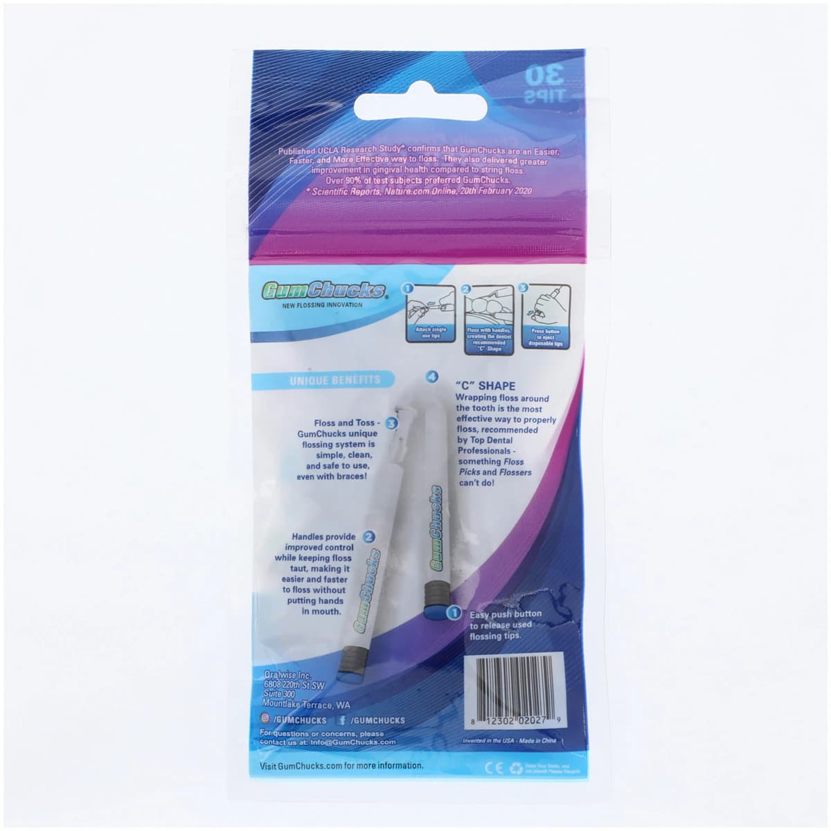 GumChucks Flossing Tips Refill, Waxed, Unflavored, White, 30/Pkg thumbnail 2