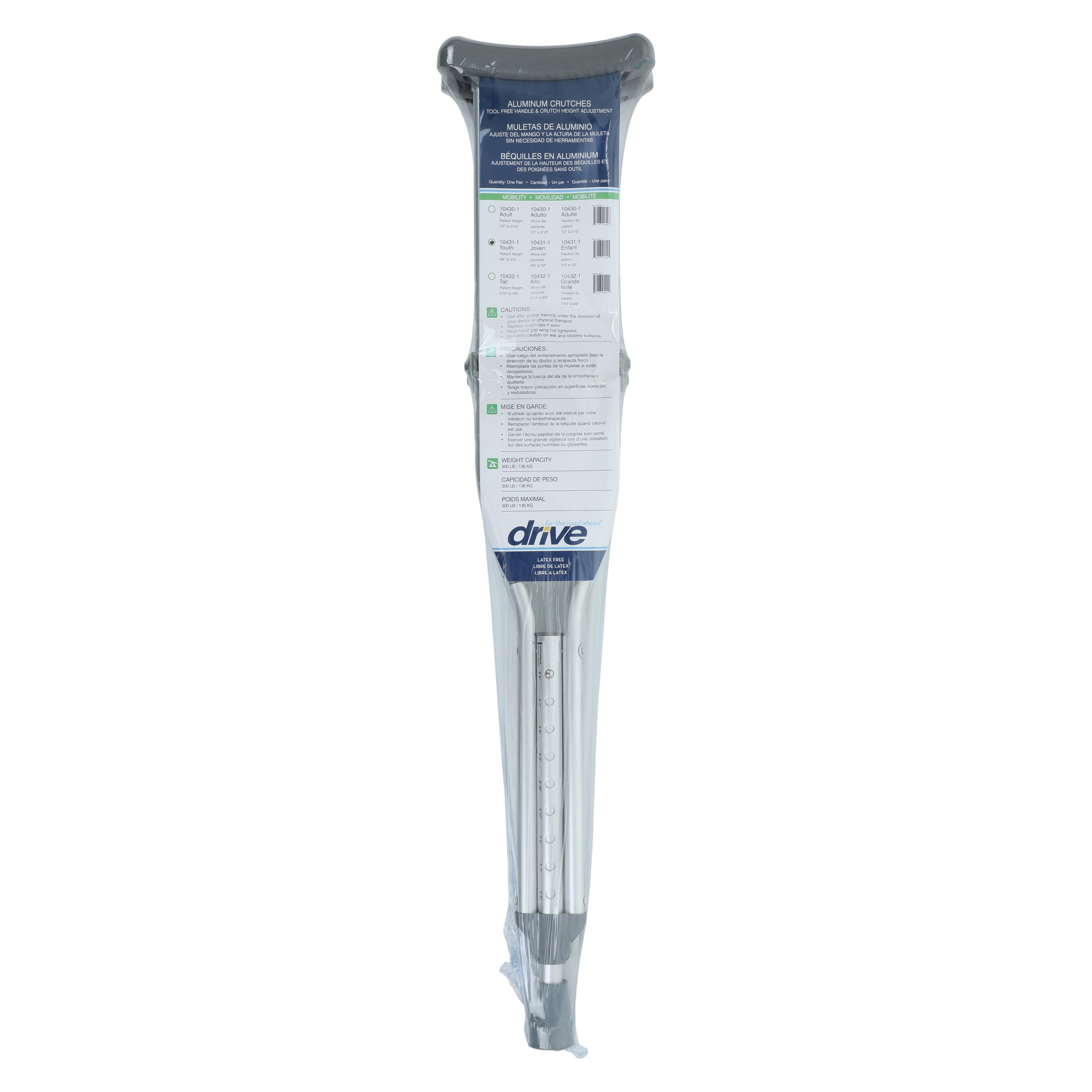 Drive Medical Designs EZ Adjust Crutches, Youth, Aluminum, 4'6"-5'2" (54-62"), 300 lb Capacity thumbnail 2