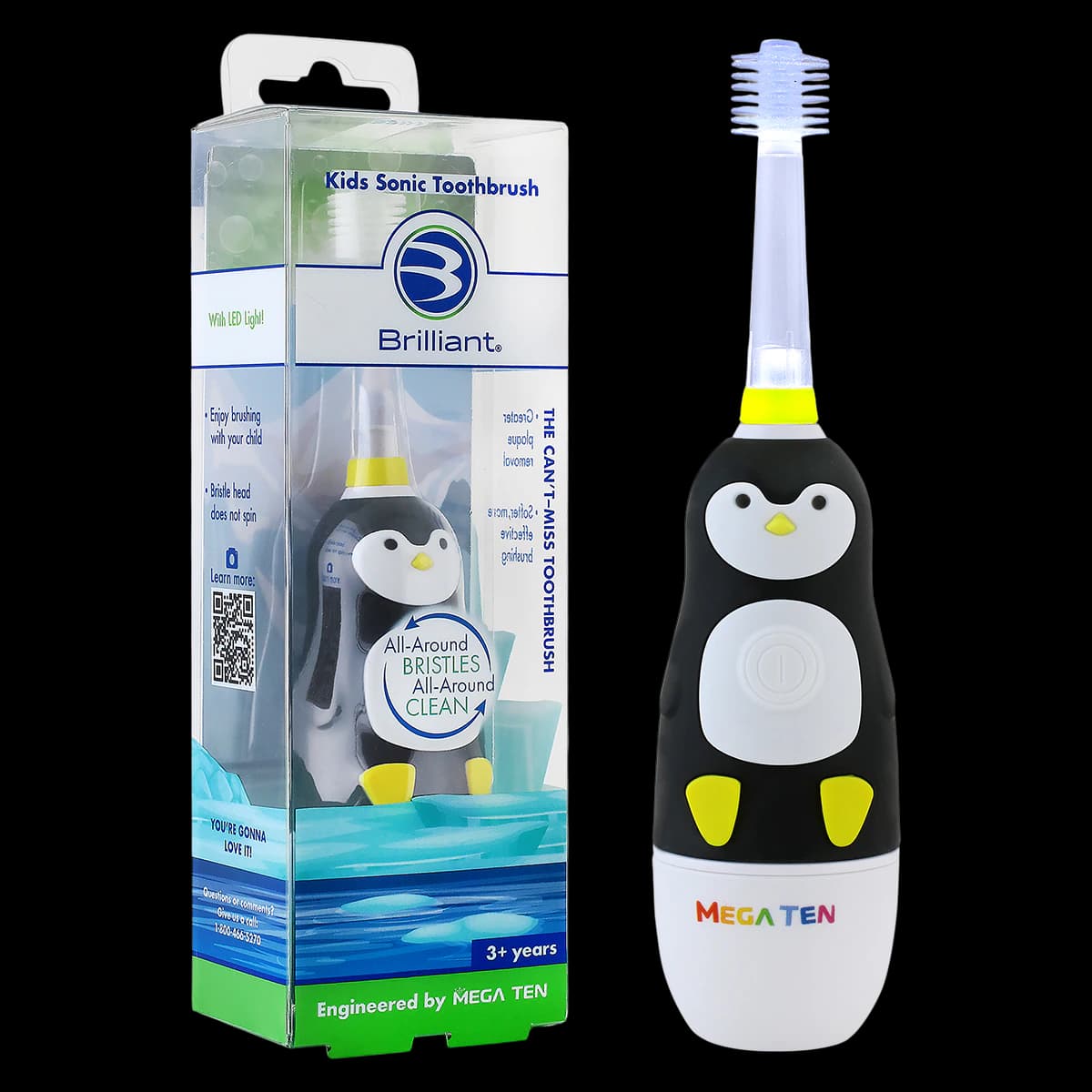 Brilliant Kid's Sonic Toothbrush, Soft Compact, Penguin Black, Child Size, 1/Each, 01KEZKNHP26CGJBVTBCZ7BW49C - Brilliant Kid's Sonic Toothbrush - Image 1