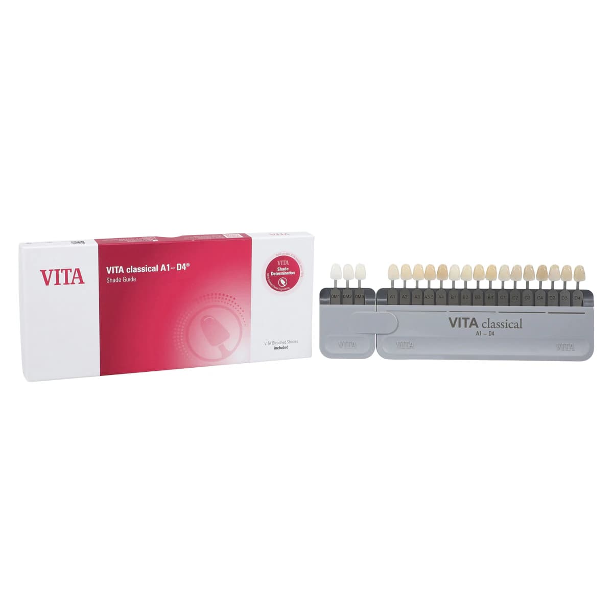 VITA Classical Shade Guide, A1-D4, with Bleached Shades 0M1-0M3, Autoclavable, 19 Tabs, 1/Pk, G027CBS - VITA Classical Shade Guide, A1-D4, w/Bleach, 1/Pk - Image 1