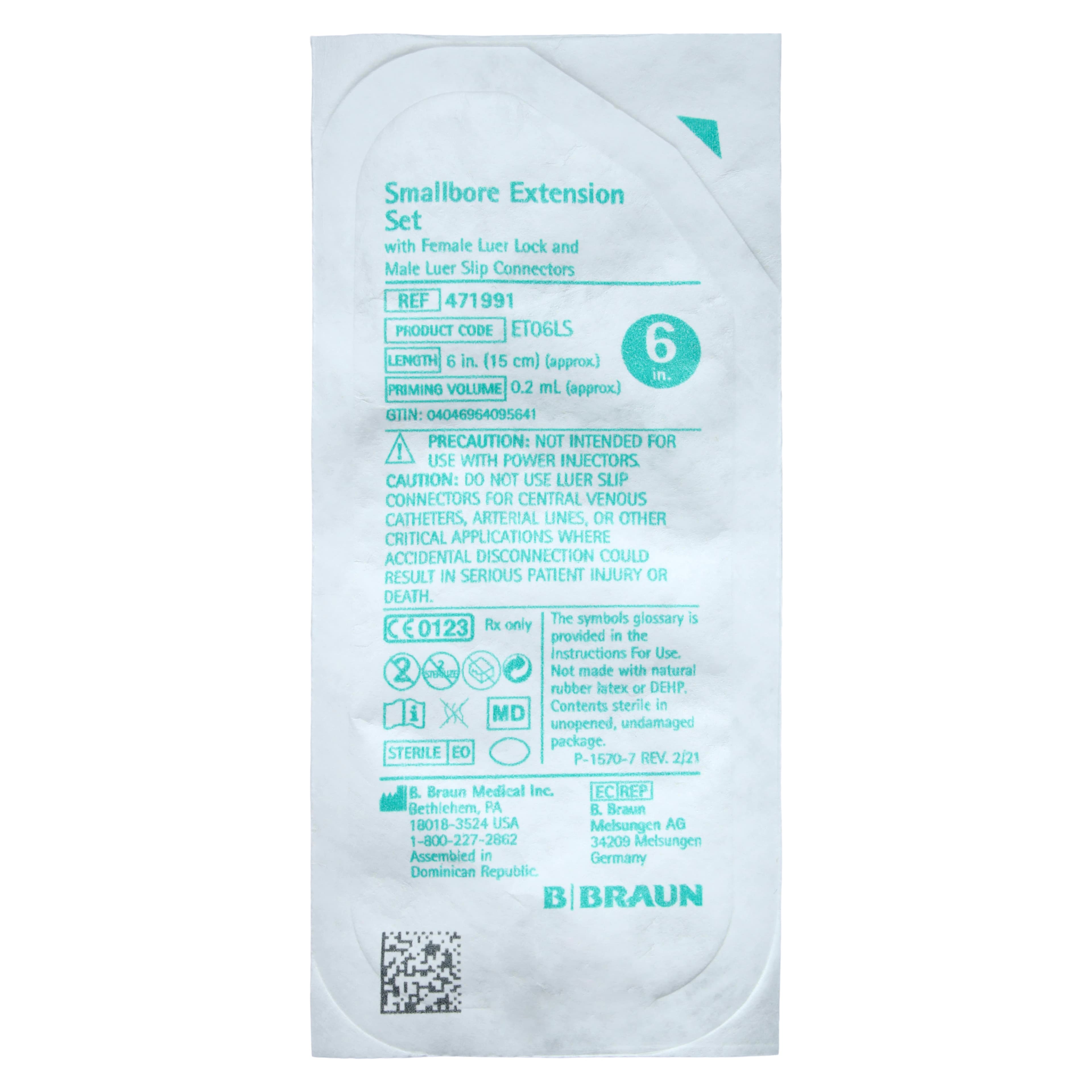 B. Braun Small Bore Peripheral IV Extension Set, 6" Female Luer to Male Luer Slip Connector, Removable Slide Clamp, Sterile, 100/Case - Smallbore Ext.Set LL Conn - Image 1