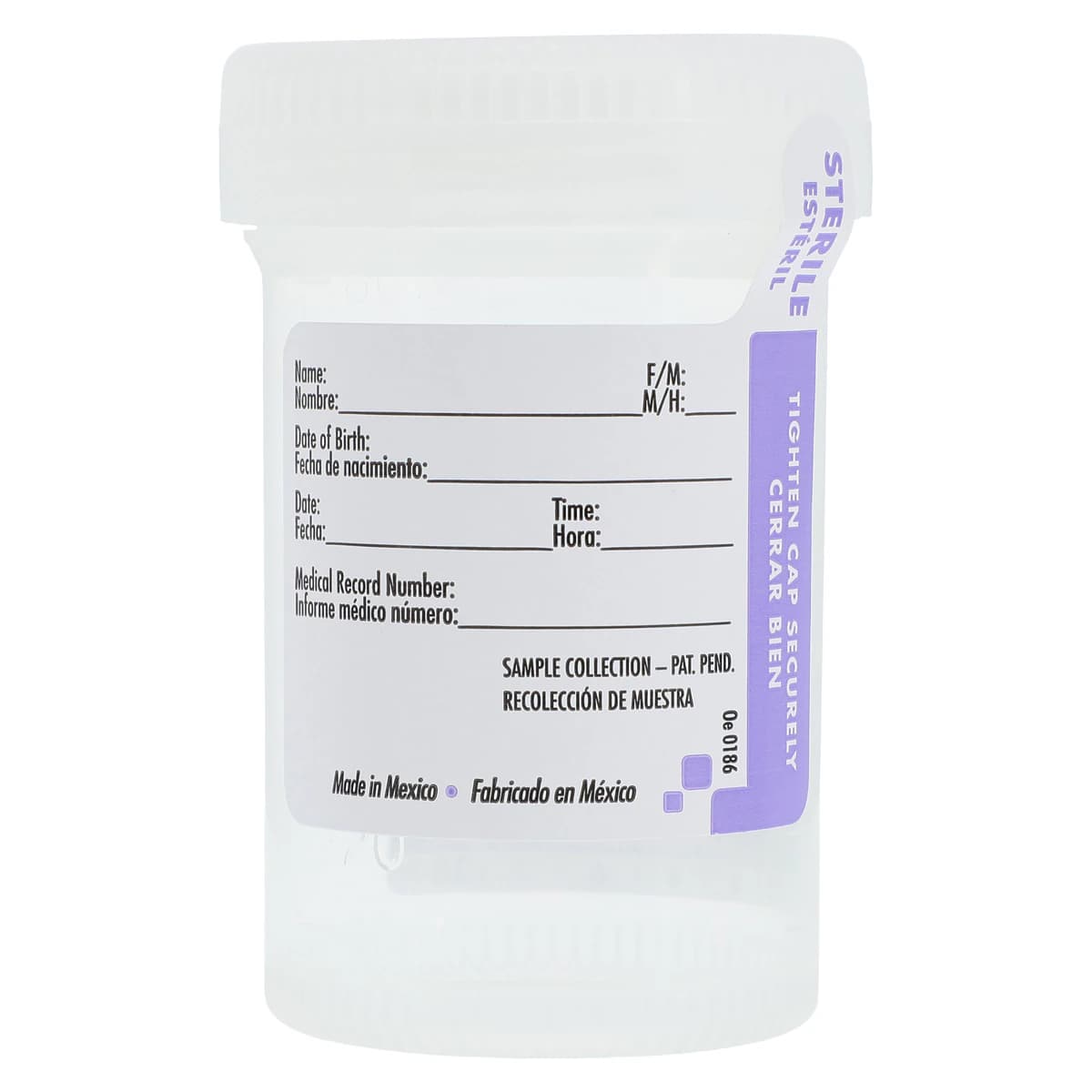 Globe Scientific Drug Test Container, 90mL, Polypropylene, Sterile, with ID Label and Thermometer Strip, White Screw Cap, Clear, 400/Case - Container,Drug-Test Ster - Image 1