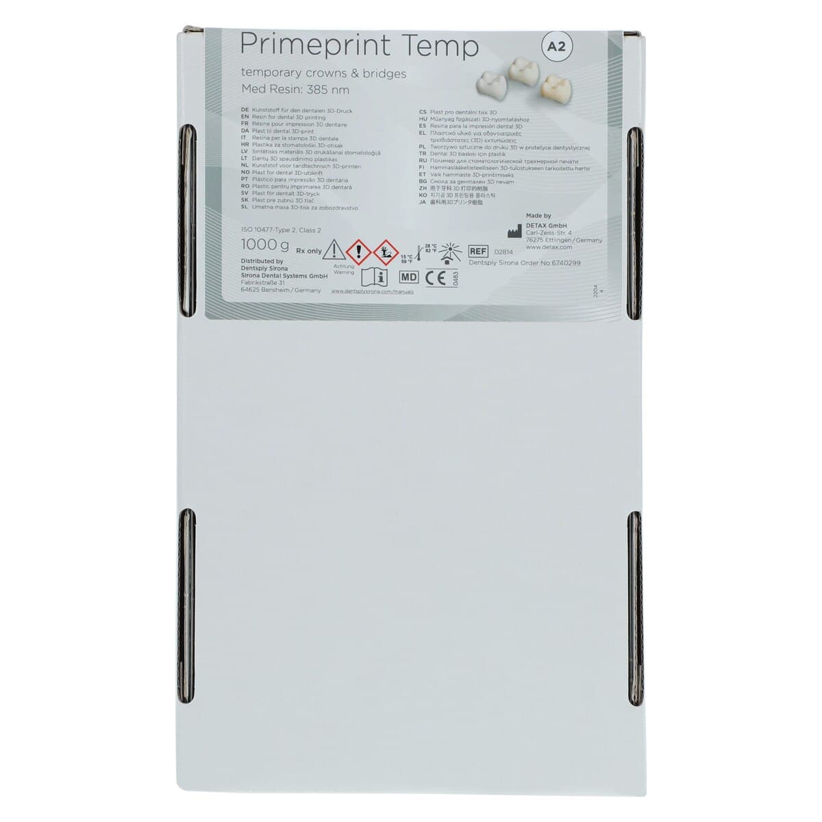 Sirona Primeprint Temp A2 Resin Cartridge, 1 Kg, Light-Curing, Shade A2 thumbnail 3