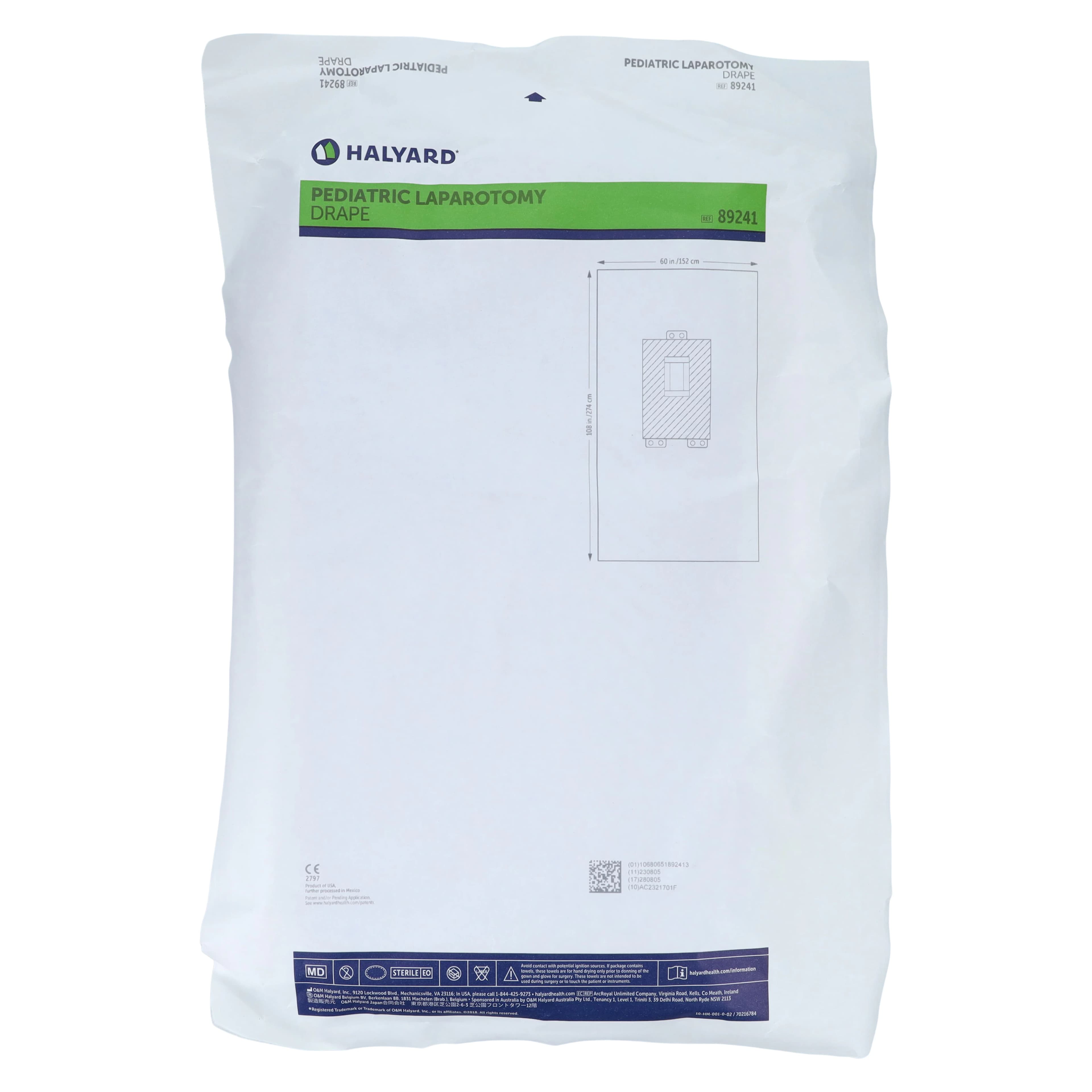 O & M Halyard Sheet Lap PED 60x108" Sterile Laparotomy Drape, 3x8" Fenestrated - Sheet Lap PED 60X100 - Image 1