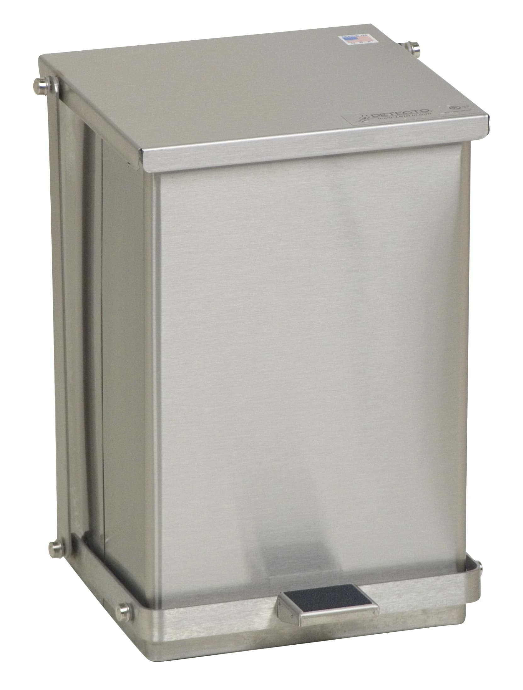 Detecto Step-On Waste Receptacle, Stainless Steel, Small, Self-Closing Full-Width Hinge Lid with Biohazard/Infectious Waste Adhesive Labels, 1/Each - Waste Receptacle Step-on S/s - Image 1
