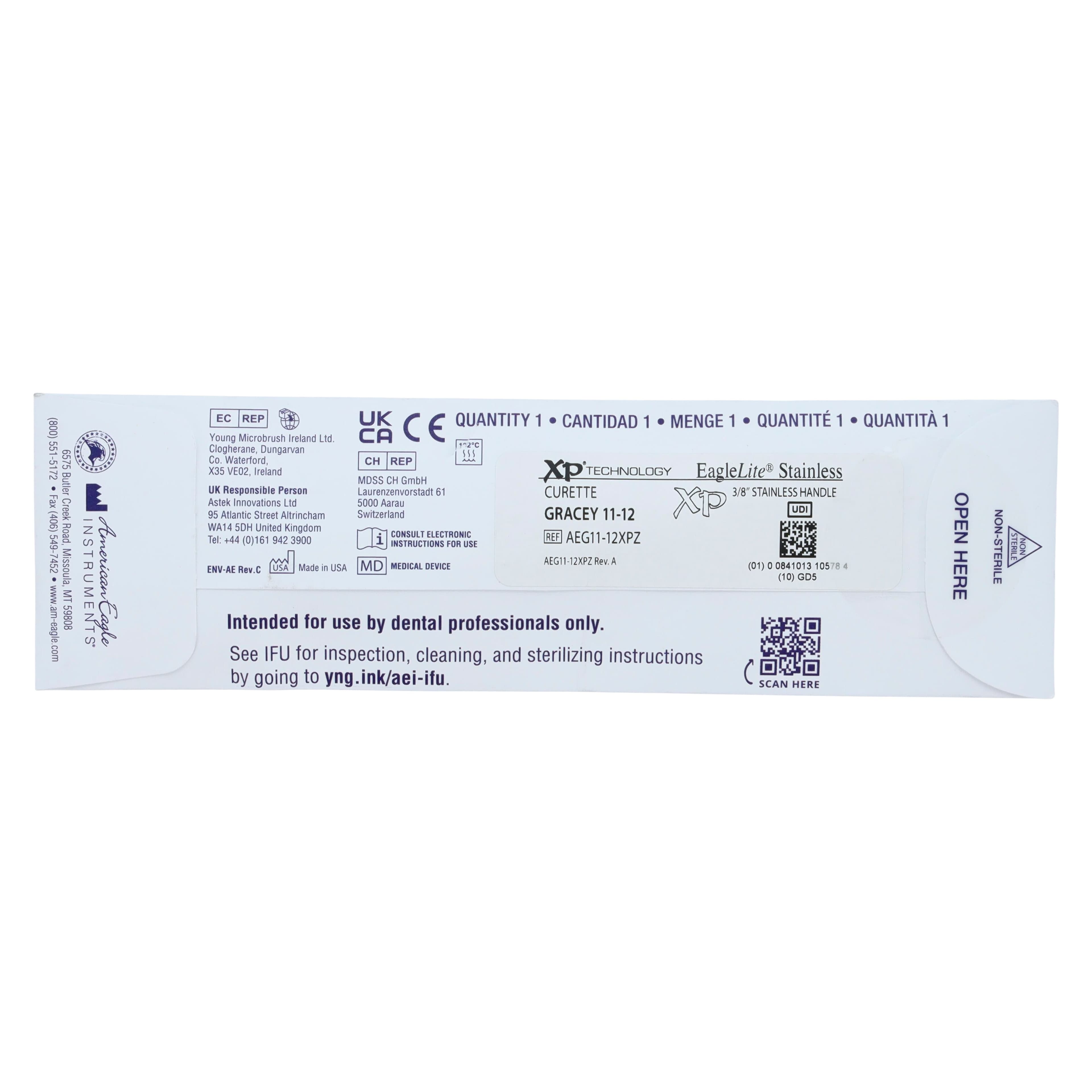 American Eagle Standard Gracey Curette, XP, #11-12, Posterior Mesial, EagleLite Stainless Steel Handle, 3/8", Double-Ended, 1/Pk, AEG11-12XPZ thumbnail 7