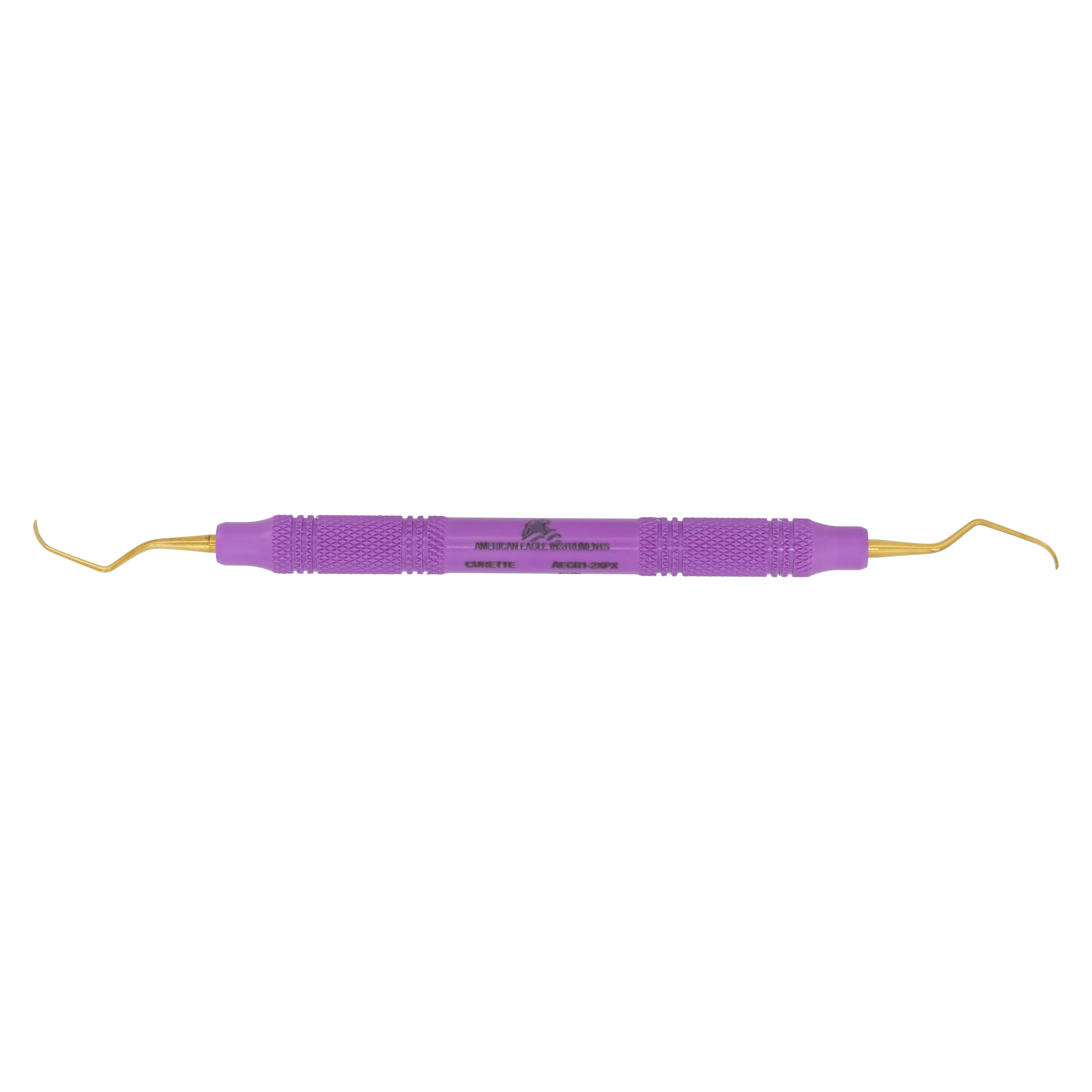American Eagle Instruments Barnhart 1-2 XP Universal Curette, Double-Ended, EagleLite Resin Handle, Purple, 3/8" (9.5mm), AECB1-2XPX - Universal Curette, XP, # 1-2 Barnhart, Narrow Blade Anterior, EagleLite, Resin, 3/8", Purple, 1/Pk - Image 1