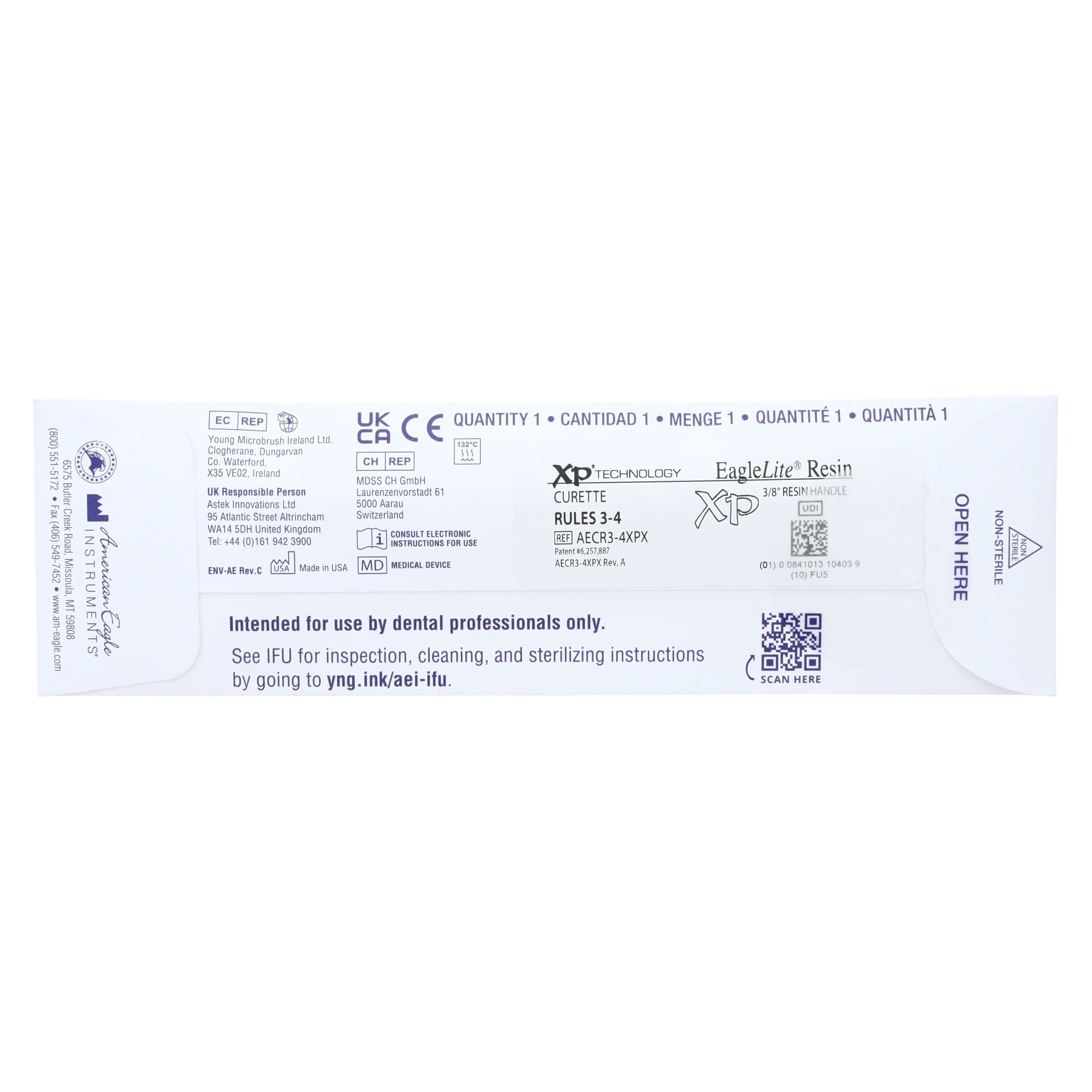 American Eagle Instruments Universal Curette, XP, #3-4 Rules, Smallest Posterior, Double-End, EagleLite Resin Handle, 3/8", Yellow, 1/Pk, AECR3-4XPX thumbnail 7