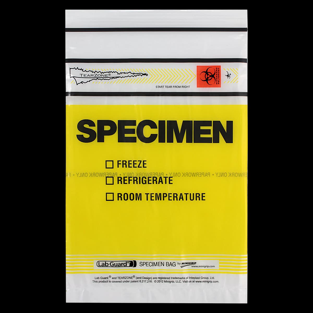 Biohazard Bag, 6" x 9", Yellow with Black Print, Tear-Off, 1000/Case - Bag Biohazard Yellw&Blk Print - Image 1