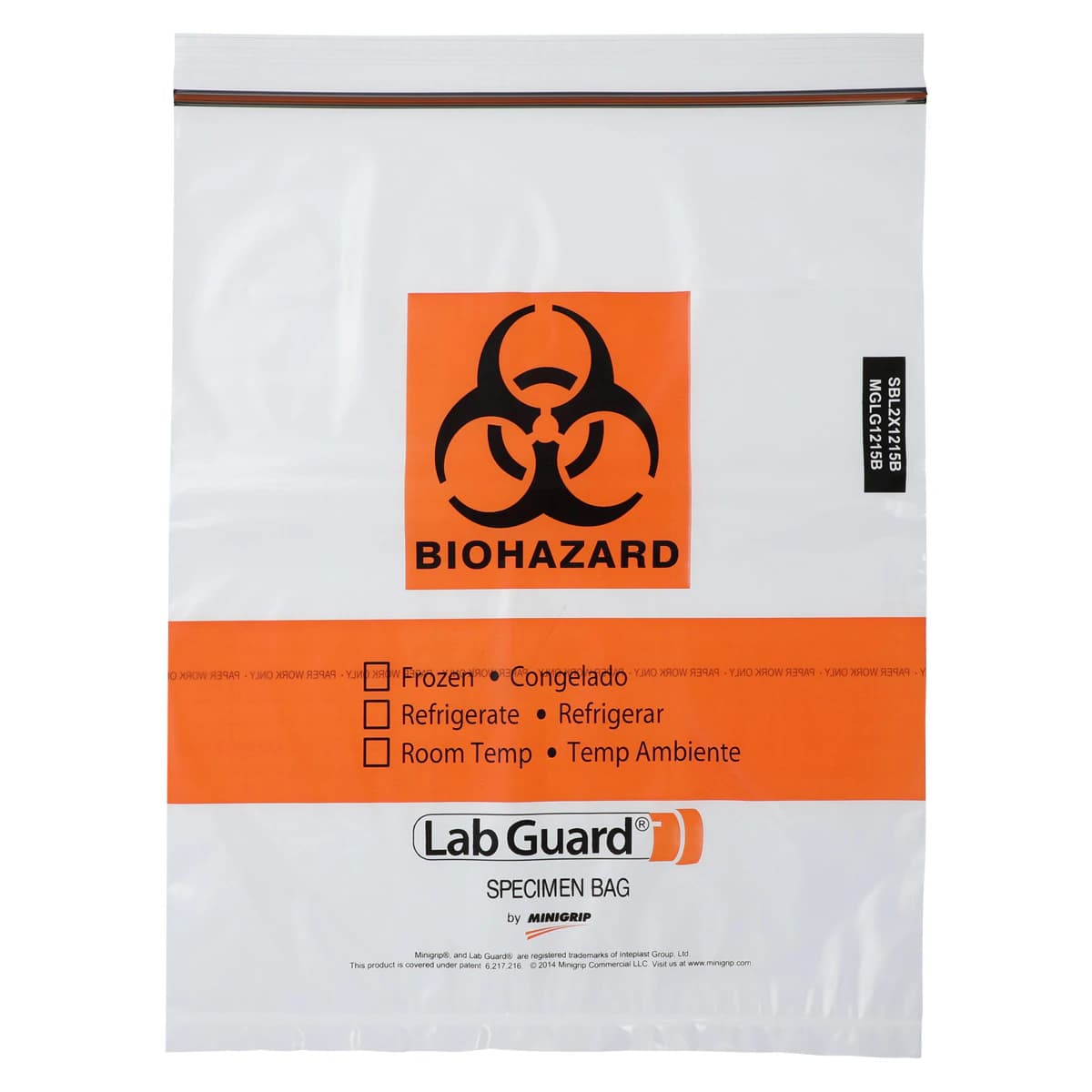 Lab Guard Specimen Transport Bag, 12x15, Reclosable Zipper with Document Pouch, 25/Bag - Bag Labguard Biohazard - Image 1
