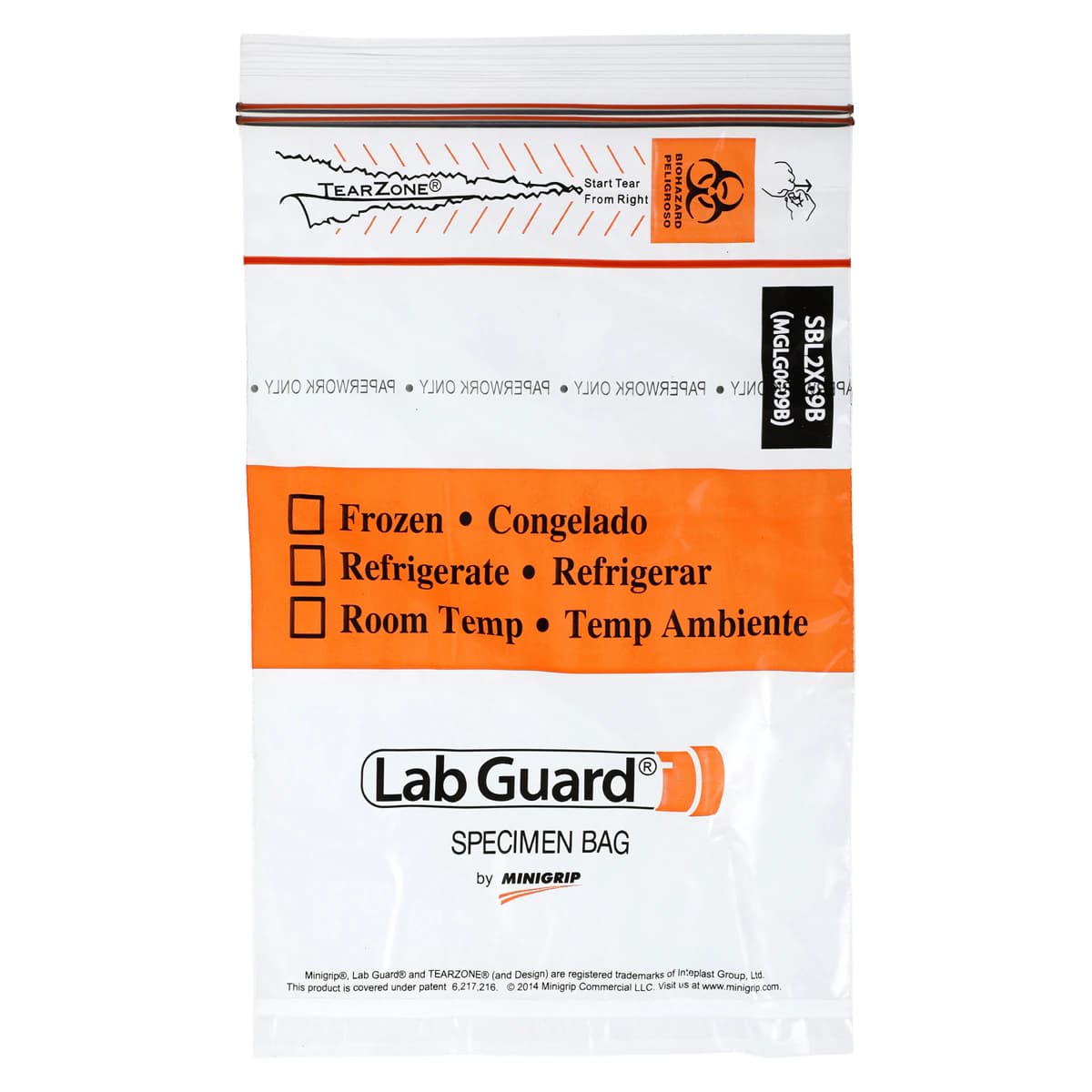 Lab Guard Specimen Bag, 6x9", Double Zip Closure, Destroyable Biohazard Symbol, 500/Box thumbnail 2