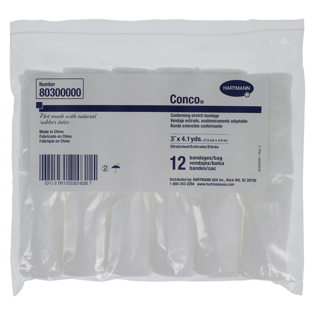 Hartmann Conforming Bandage, Polyester, 3" x 4.1 yd, Non-Sterile, 12 Rolls/Bag - Bandage Confrm Conco NS - Image 1