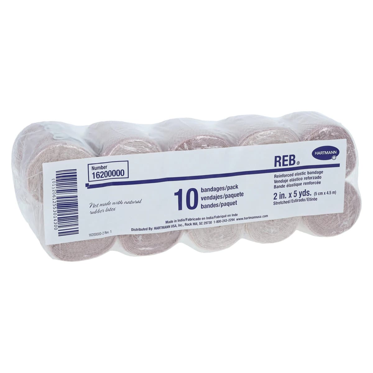 Hartmann REB Stretch Bandage Elastic, 2" x 5 yd, Tan, Non-Sterile, 10/Package - Bandage Elast REB Clips LF NS - Image 1
