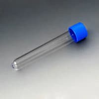 Globe Scientific Polystyrene Test Tube, 10mL, 16x100mm, Attached Blue Screw Cap, Round Bottom, Non-Sterile, 1000/Case - Tube Screw Top 16x100ml - Image 1