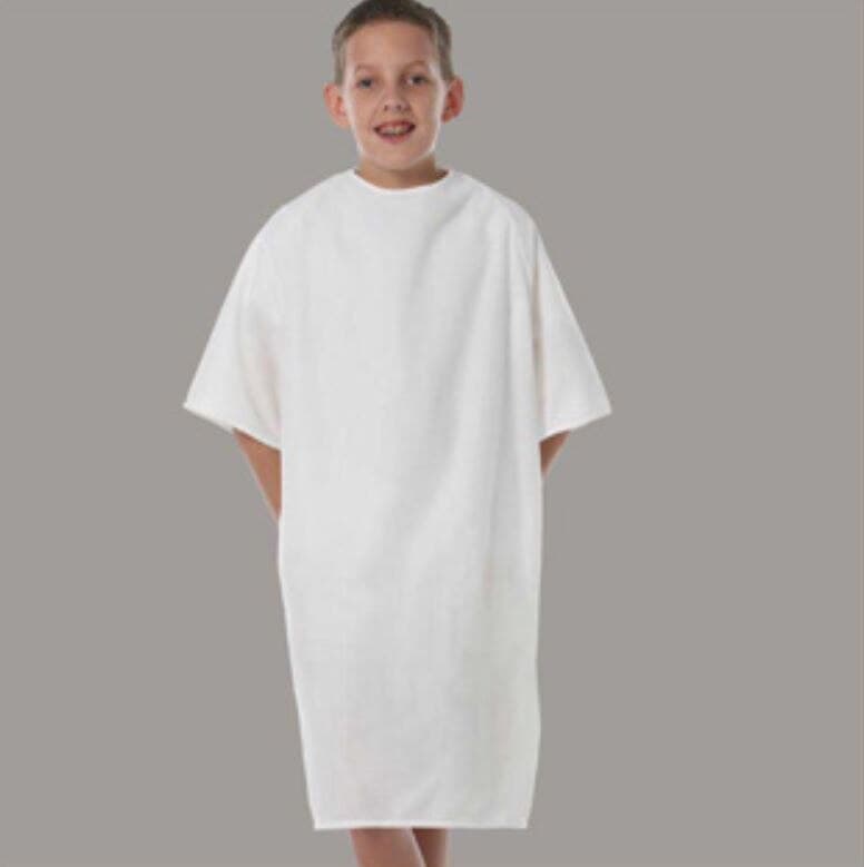 Fashion Seal Patient Gown, Child, Unisex, Small, White, Polyester Knit, Raglan Sleeves, Each - Gown Children'S White - Image 1
