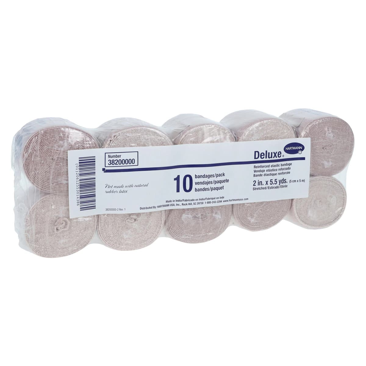 Hartmann Deluxe LF Elastic Bandage, Cotton/Polyester/Spandex, 2" x 5.5 yd, Tan, Non-Sterile, 10/Box - Bandage Ortho Deluxe LF NS - Image 1