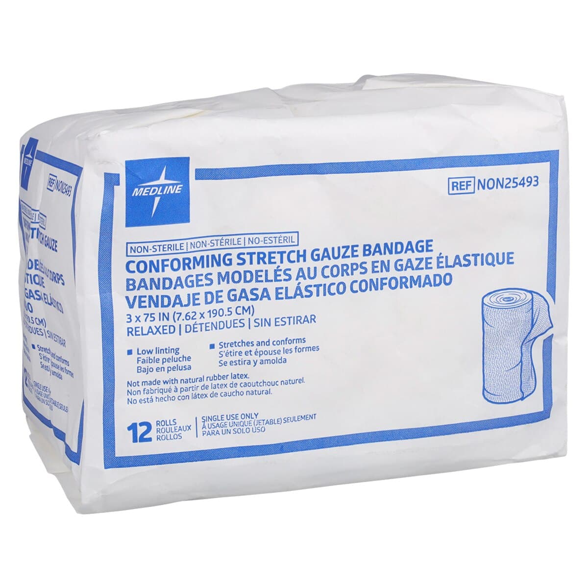 Medline Sof-Form Conforming Gauze Bandage, 3" x 75", 3 Ply, Non-Sterile, 12/Bag thumbnail 2