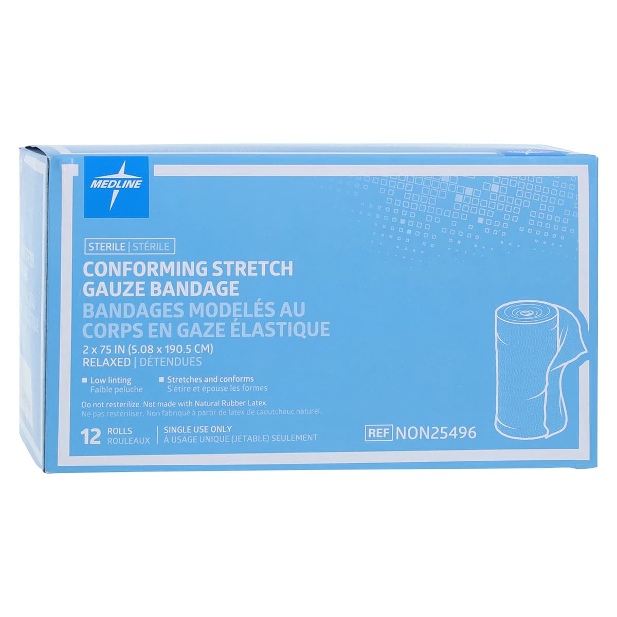 Medline Sof-Form Conforming Gauze Bandage, 2" x 75", 3 Ply, Sterile, 12/Box - Bandage Confrm Strch 1Ply ST - Image 1