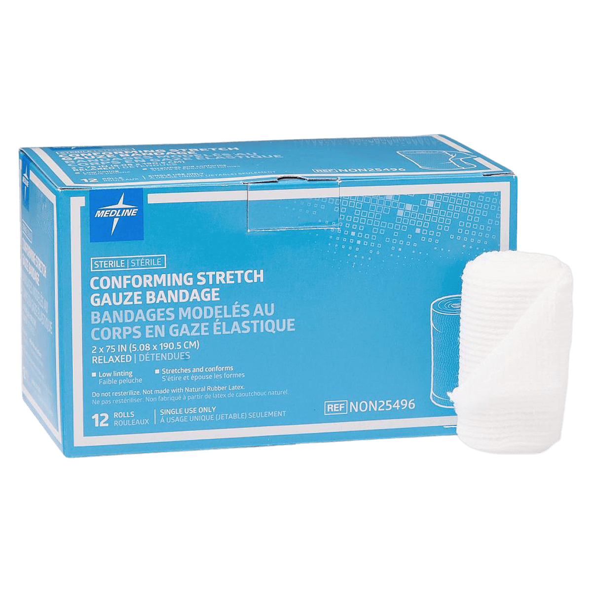 Medline Sof-Form Conforming Gauze Bandage, 2" x 75", 3 Ply, Sterile, 12/Box thumbnail 2