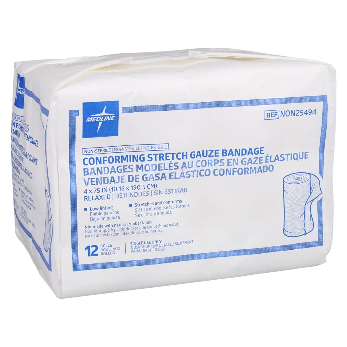 Medline Sof-Form Conforming Gauze Bandage, 1-Ply, Rayon/Polyester Blend, 4" x 75", Non-Sterile, 12/Box thumbnail 2
