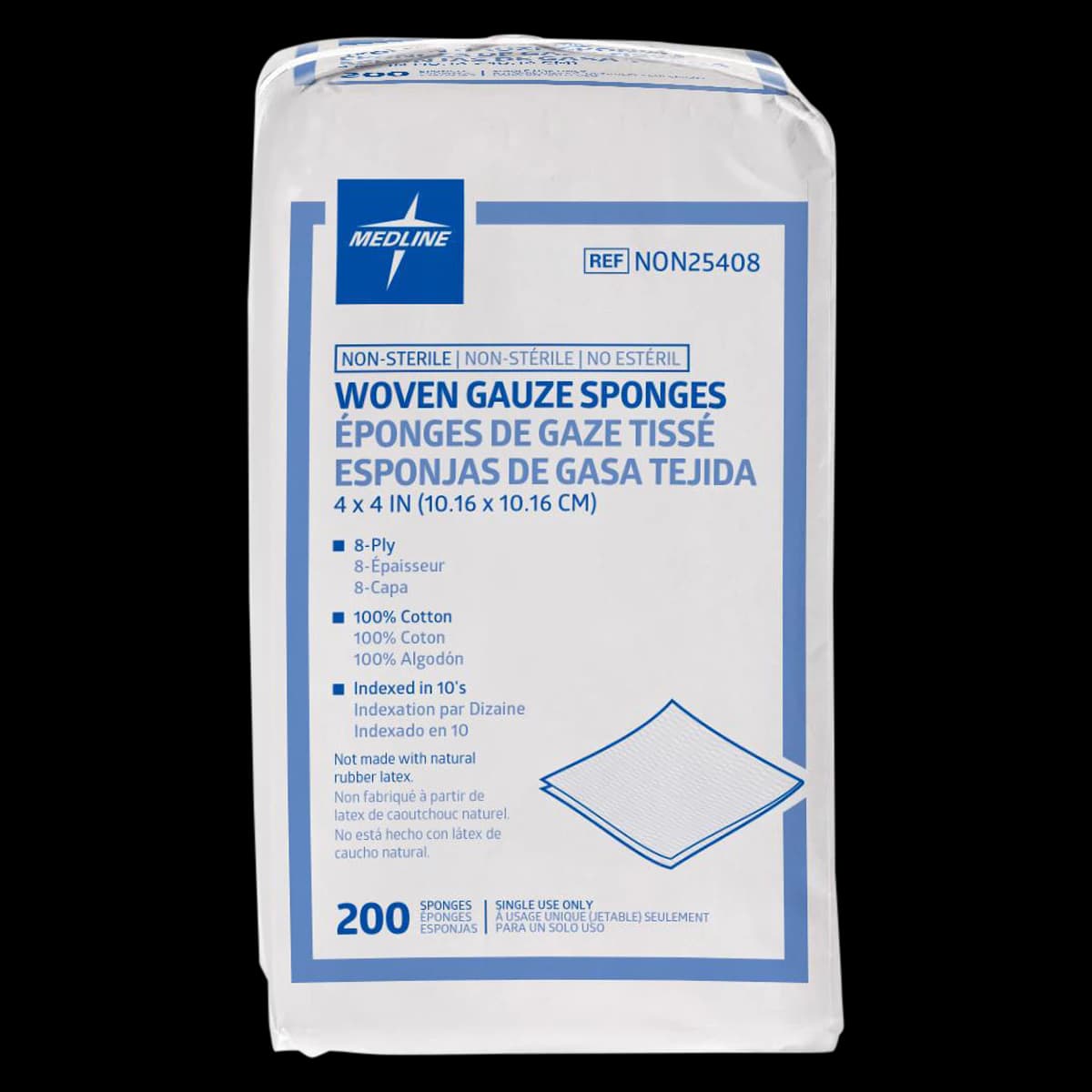 Medline Gauze Sponge Woven, Non-Sterile, 8-Ply, 4x4", 100% Cotton, Latex-Free - Gauze Sponge Woven NS 8Ply - Image 1