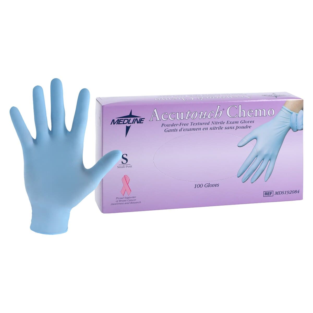 Medline Accutouch Chemo Nitrile Exam Gloves, Powder Free, Non-Sterile, Small, Blue, 100/Box thumbnail 2