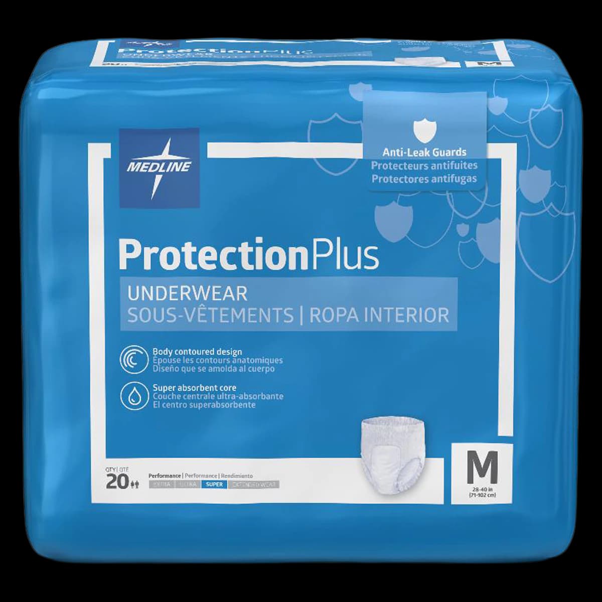 Medline Protection Plus Incontinence Underwear, Unisex, Ultra, 28-40" Waist, White, 80/Case - Underwear Disposable Pull-Up - Image 1
