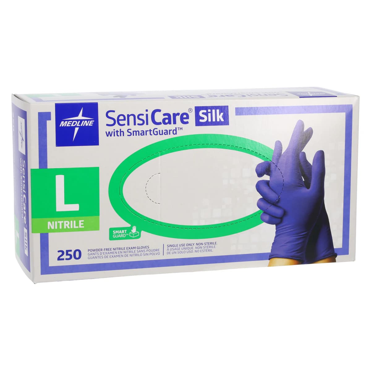 Medline SensiCare Silk Nitrile Exam Gloves, Powder Free, Non-Sterile, Large, Dark Blue, 250/Box thumbnail 4