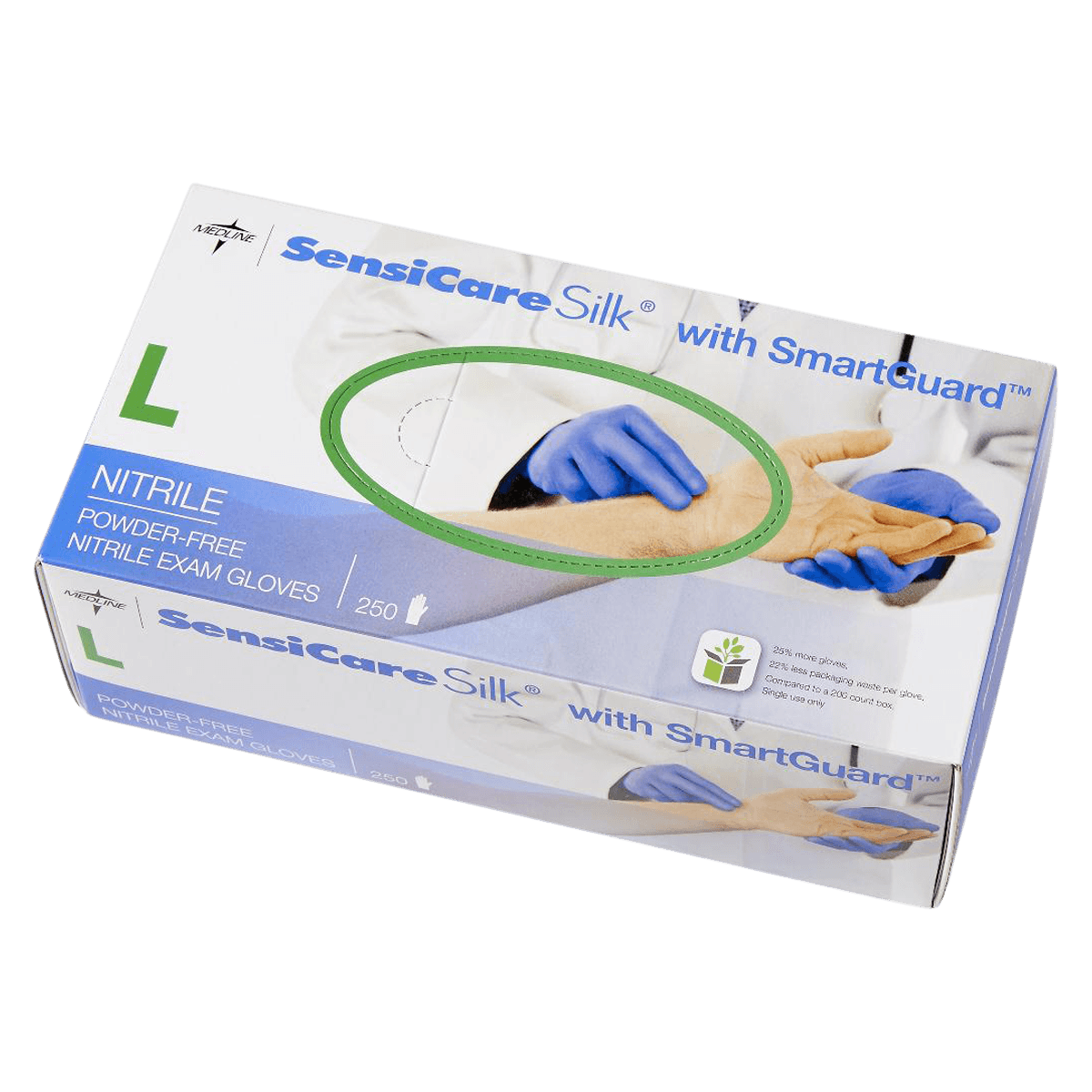Medline SensiCare Silk Nitrile Exam Gloves, Powder Free, Non-Sterile, Large, Dark Blue, 250/Box thumbnail 2