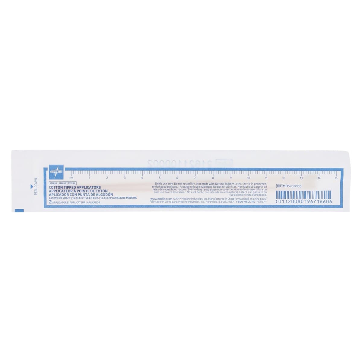 Medline Applicator Cotton Tip Wood Shaft, Sterile, 6 in, 200/Box thumbnail 2