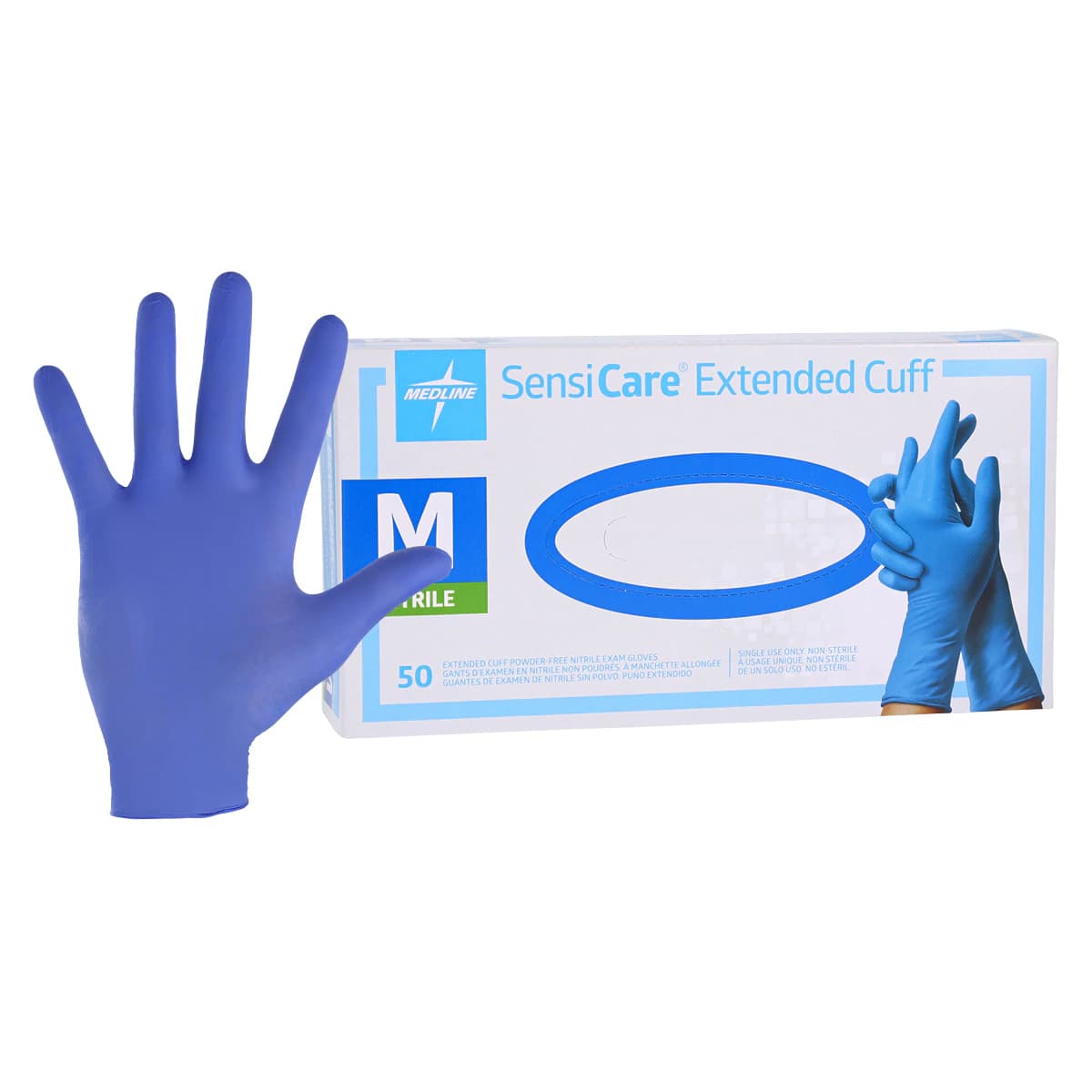 Medline SensiCare Nitrile Exam Gloves, Powder Free, Non-Sterile, Medium, Blue, Chemo Tested thumbnail 2
