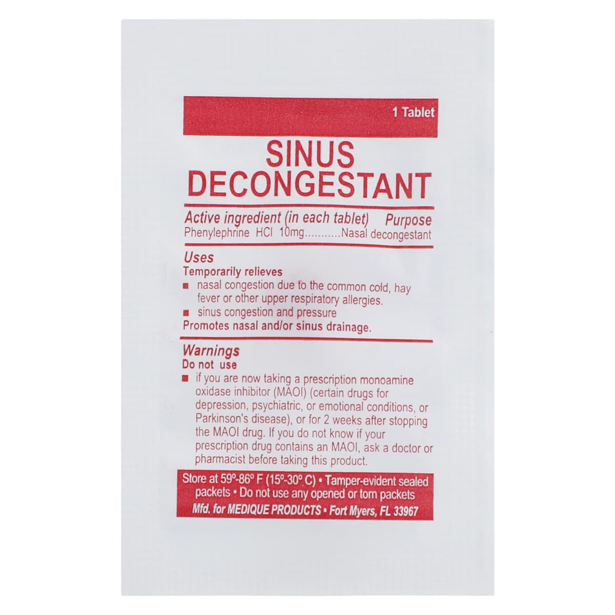 Medi-First Sinus Decongestant Oral Tablets 10mg, Unit Dose Packets, 500 Tablets/Box thumbnail 3