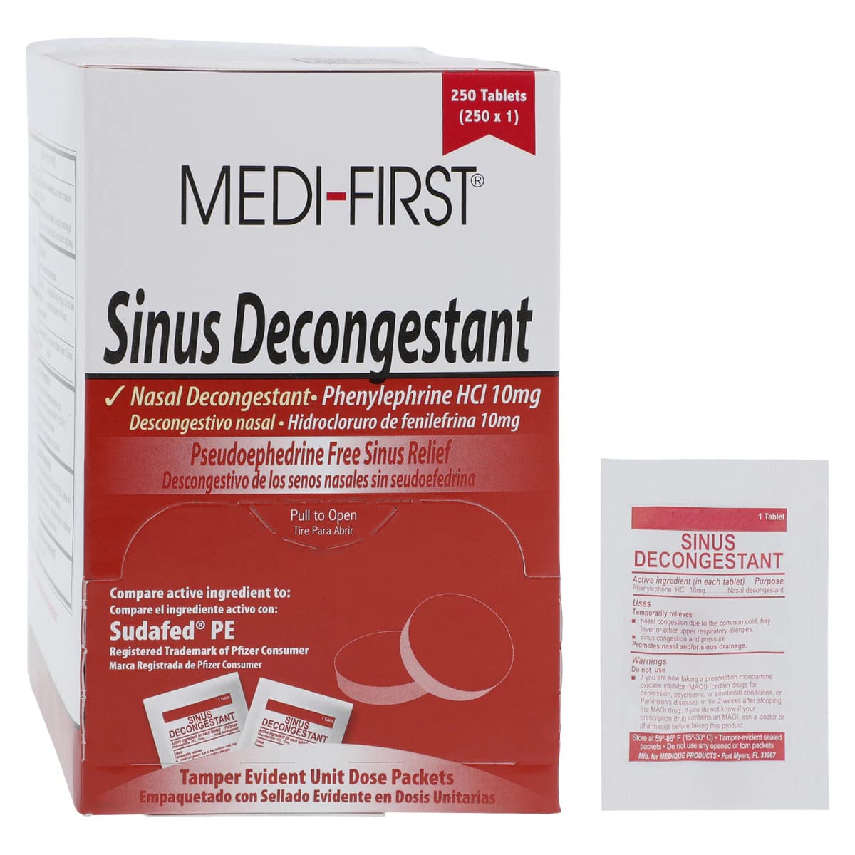 Medi-First Sinus Decongestant Oral Tablets 10mg, Unit Dose Packets, 250 Tablets/Box thumbnail 2