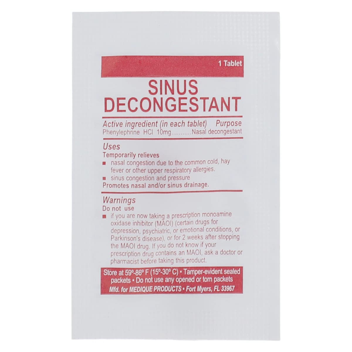 Medi-First Sinus Decongestant Oral Tablets 10mg, Unit Dose Packets, 250 Tablets/Box thumbnail 4