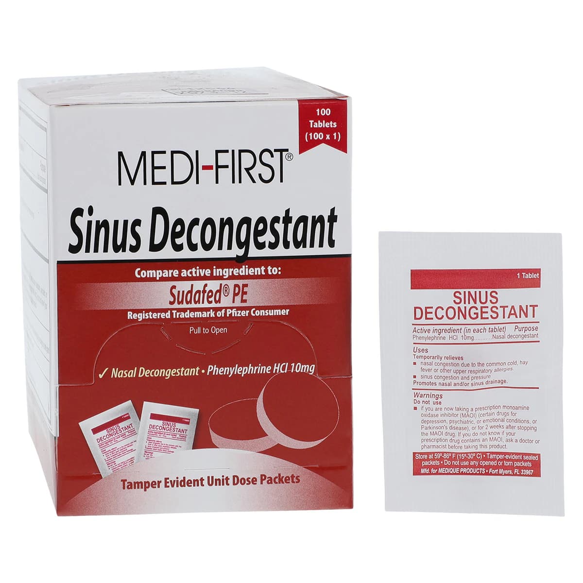 Medi-First Sinus Decongestant Oral Tablets, 10 mg, Unit Dose Packets, 100 per Box thumbnail 2
