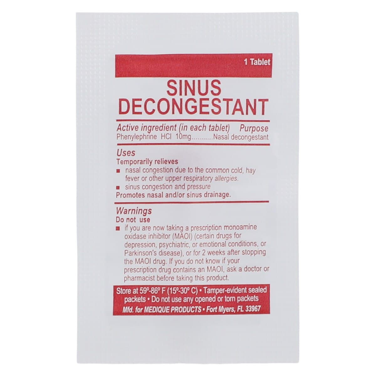 Medi-First Sinus Decongestant Oral Tablets, 10 mg, Unit Dose Packets, 100 per Box thumbnail 4