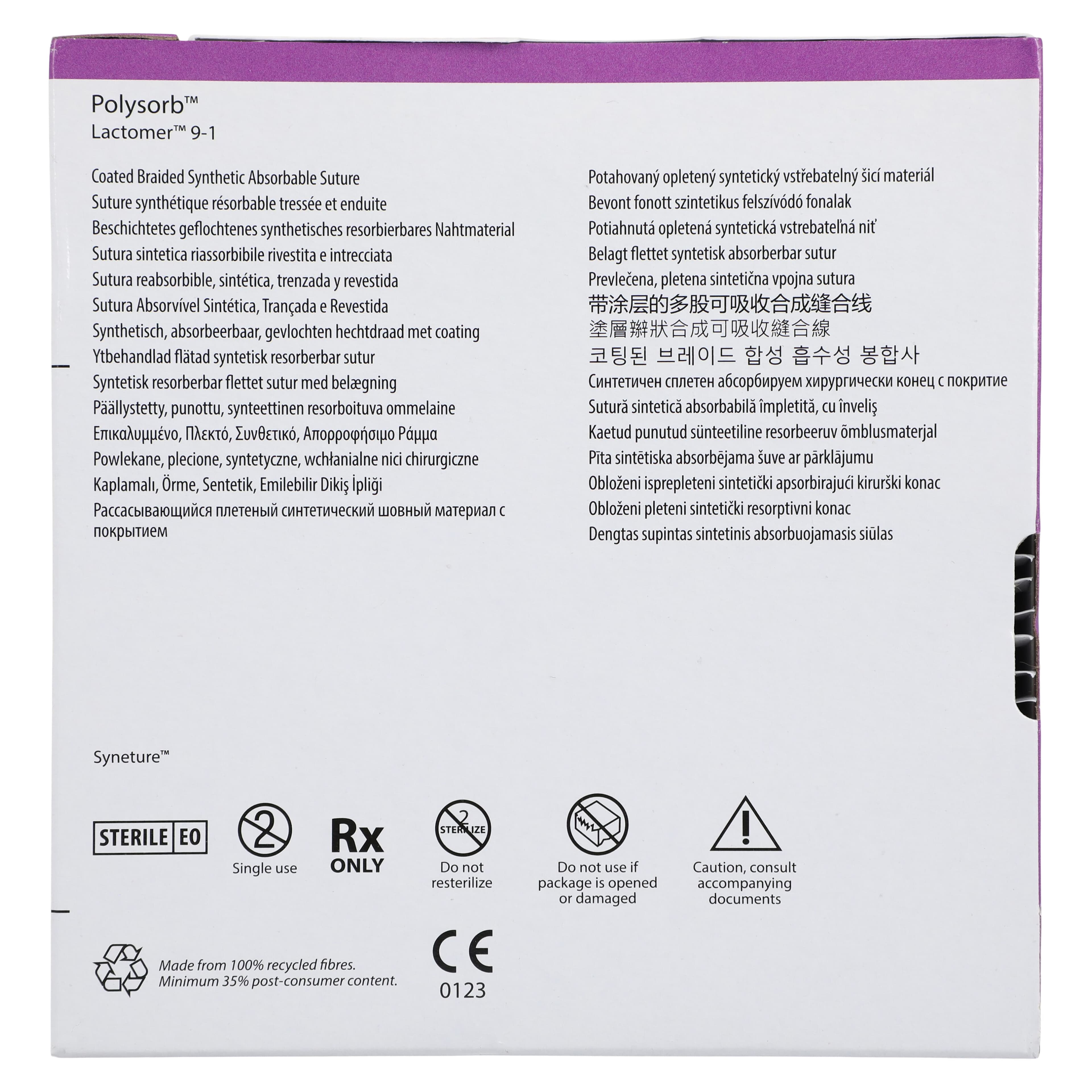 Medtronic Polysorb Suture, 3-0, 30" Polyester Braid, Absorbable, V-20 Taper Point 1/2 Circle Needle 26mm, Coated, Undyed, 36/Case thumbnail 6