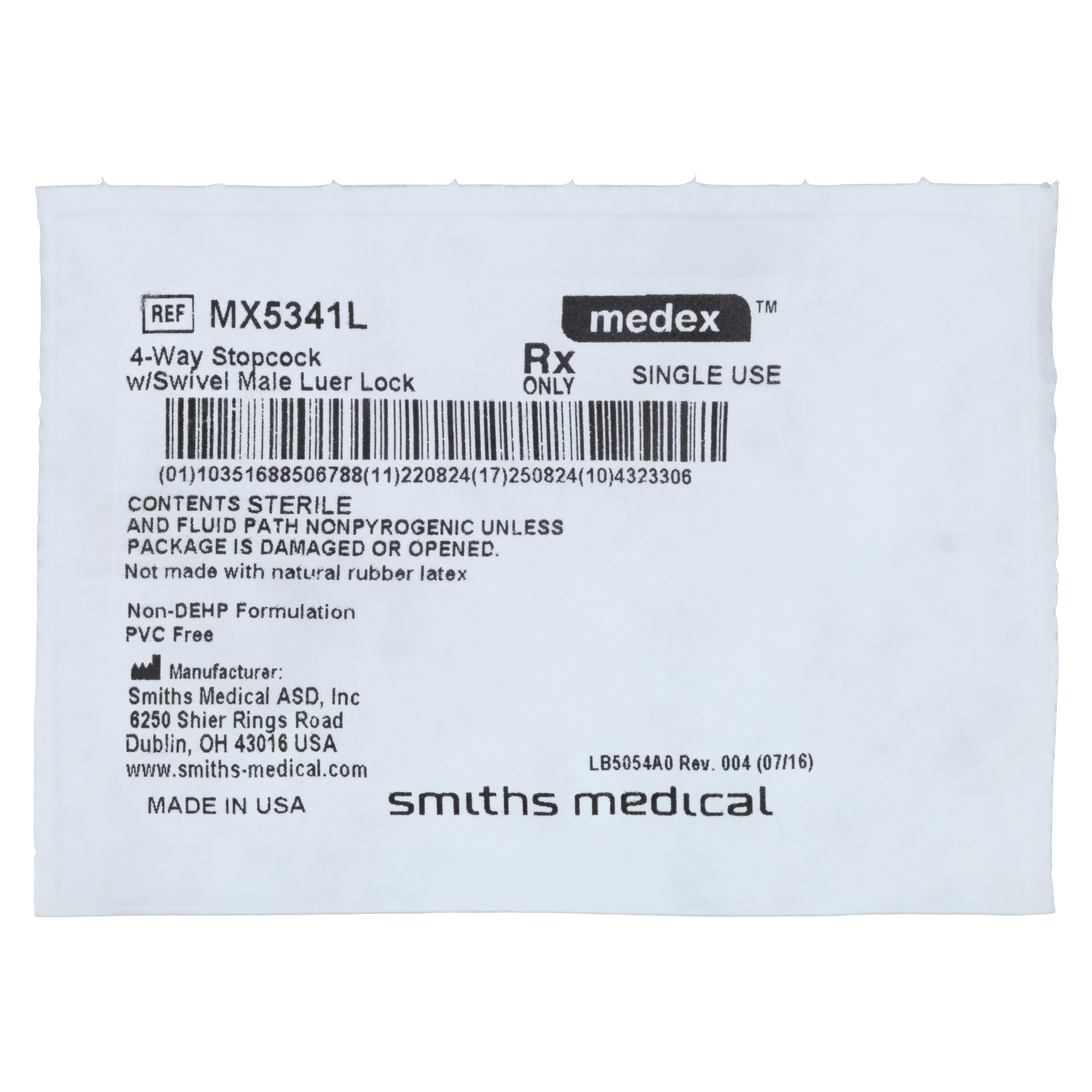 Medex 4-Way Stopcock with Swivel Male Luer Lock, Non-DEHP/Non-PVC, Sterile, Disposable, Small Bore, 50/Case thumbnail 3