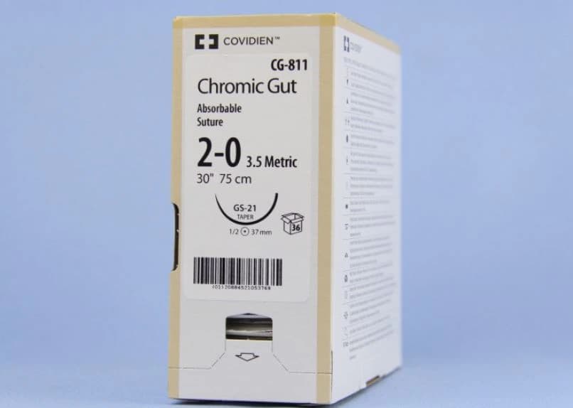 Medtronic Surgigut Chromic Gut Suture, 2-0, 30", GS-21, Taper Point 1/2 Circle Needle 37mm, Coated, Undyed, 36/Case - SUTURE SURGIGUT GS-21 - Image 1