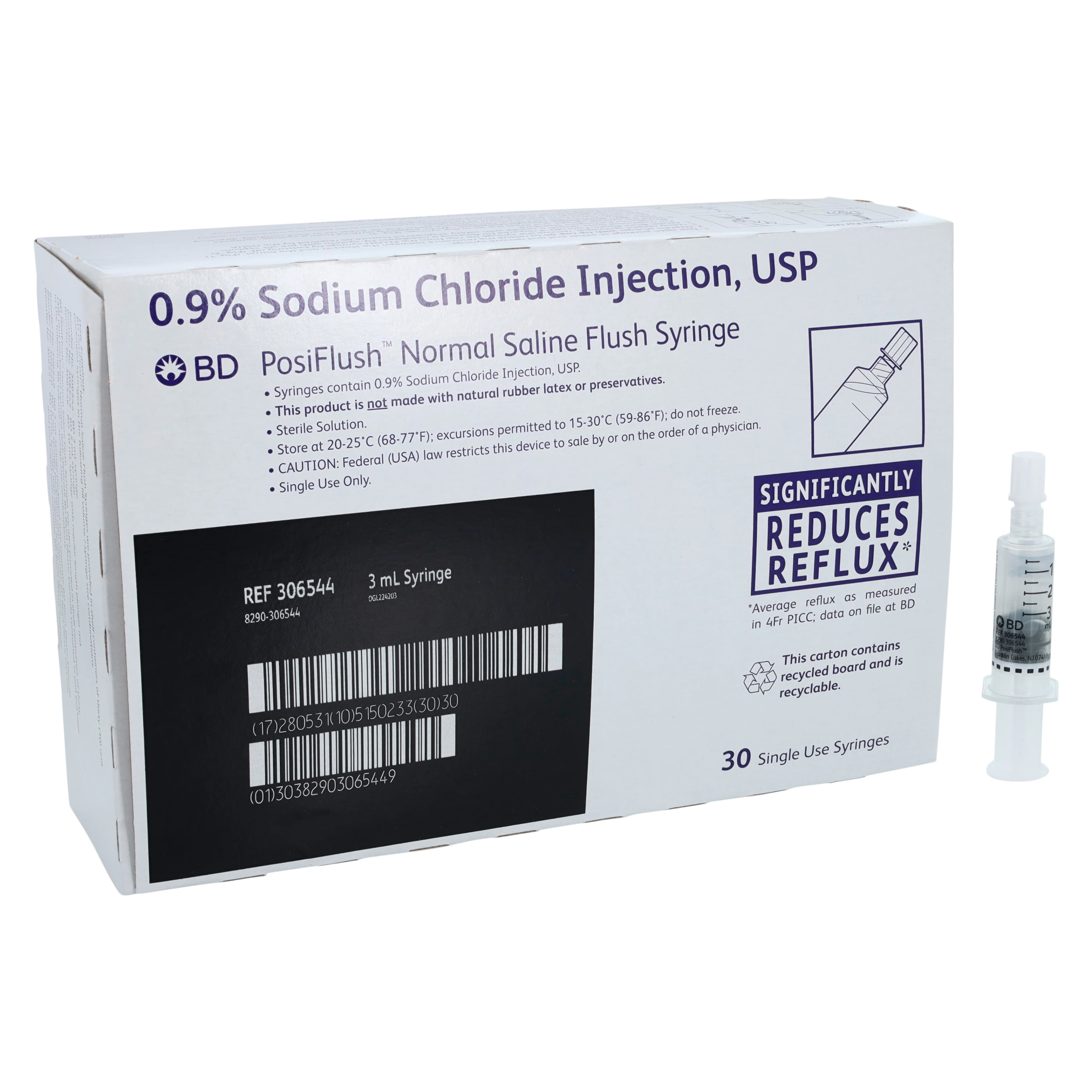 BD Posi-Flush Prefilled Saline Syringe, 0.9% Sodium Chloride, 3 mL, 30/Package thumbnail 2