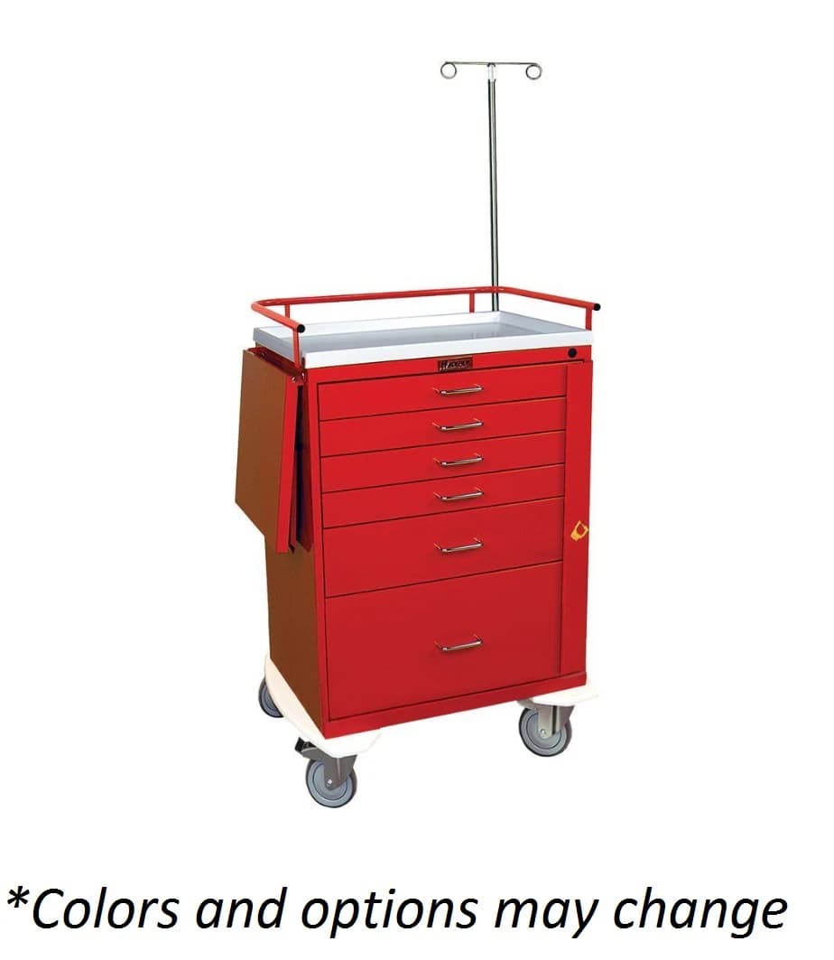 Harloff Manufacturing 6-Drawer Medical Cart, Navy, Stainless Steel Top Rail - Cart 6Drawer Navy SS TopRail - Image 1