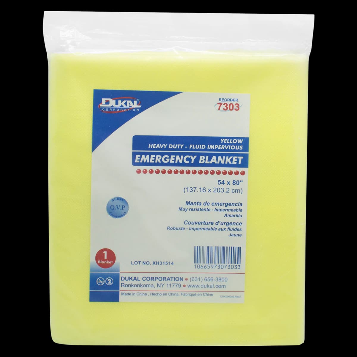 Dukal Emergency Blanket, Yellow, Poly Coated/Spunbonded, 54" x 80" - Emergency Blanket Yellow HD - Image 1