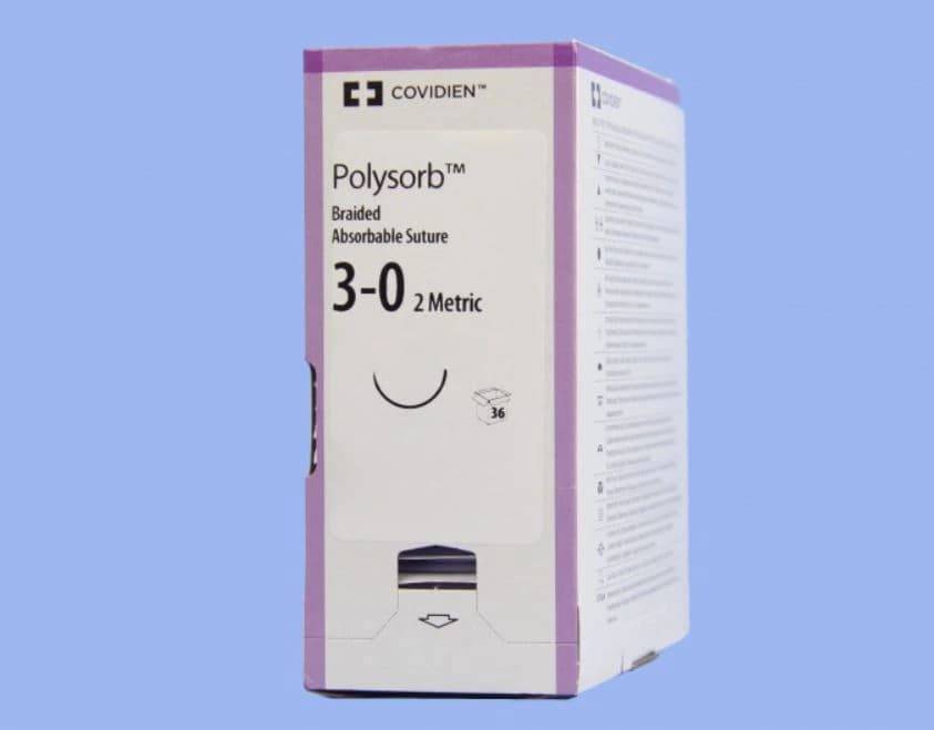 Medtronic Polysorb Absorbable Suture, 3-0, 30", GS-22, Taper Point 1/2 Circle Needle 27mm, Violet, 36/Case - Suture Polysorb Violet GS-22 - Image 1